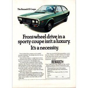 1973 Renault 15 Coupe Hatchback Vintage Print Ad Green Import Car Wall Art